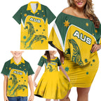 Australia National Swimming Family Matching Off Shoulder Short Dress and Hawaiian Shirt Tribal Dolphin Indigenous Pattern Art