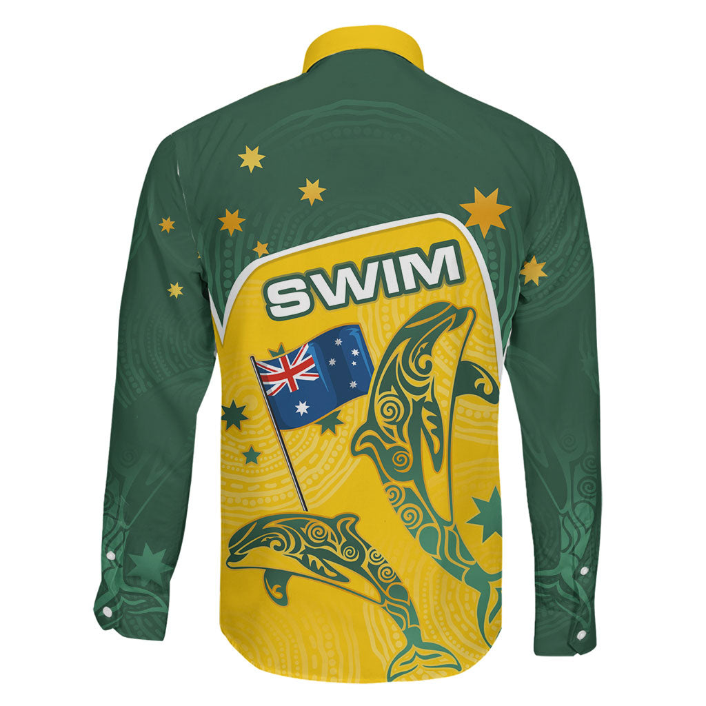 Australia National Swimming Family Matching Off Shoulder Short Dress and Hawaiian Shirt Tribal Dolphin Indigenous Pattern Art