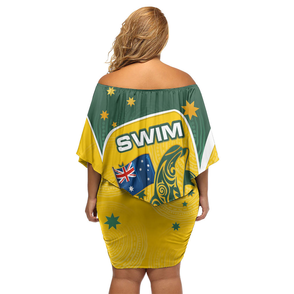 Australia National Swimming Family Matching Off Shoulder Short Dress and Hawaiian Shirt Tribal Dolphin Indigenous Pattern Art