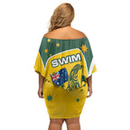 Australia National Swimming Family Matching Off Shoulder Short Dress and Hawaiian Shirt Tribal Dolphin Indigenous Pattern Art