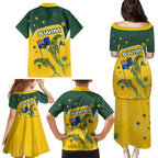 Australia National Swimming Family Matching Puletasi and Hawaiian Shirt Tribal Dolphin Indigenous Pattern Art