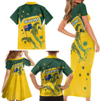 Australia National Swimming Family Matching Short Sleeve Bodycon Dress and Hawaiian Shirt Tribal Dolphin Indigenous Pattern Art