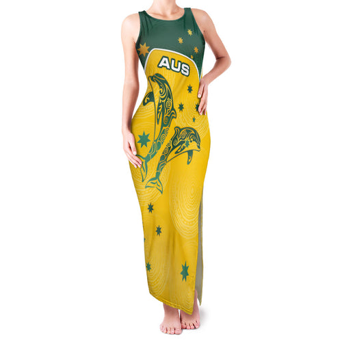 Australia National Swimming Family Matching Tank Maxi Dress and Hawaiian Shirt Tribal Dolphin Indigenous Pattern Art