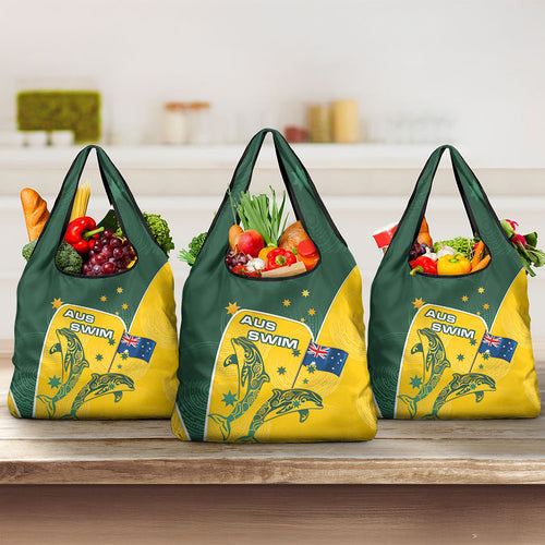 Australia National Swimming Grocery Bag Tribal Dolphin Indigenous Pattern Art