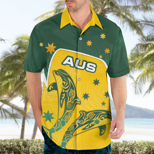 Australia National Swimming Hawaiian Shirt Tribal Dolphin Indigenous Pattern Art