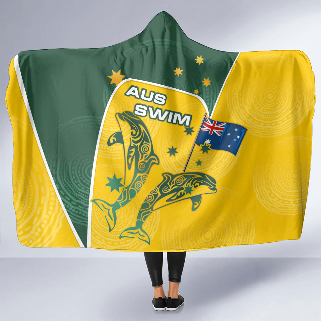 Australia National Swimming Hooded Blanket Tribal Dolphin Indigenous Pattern Art