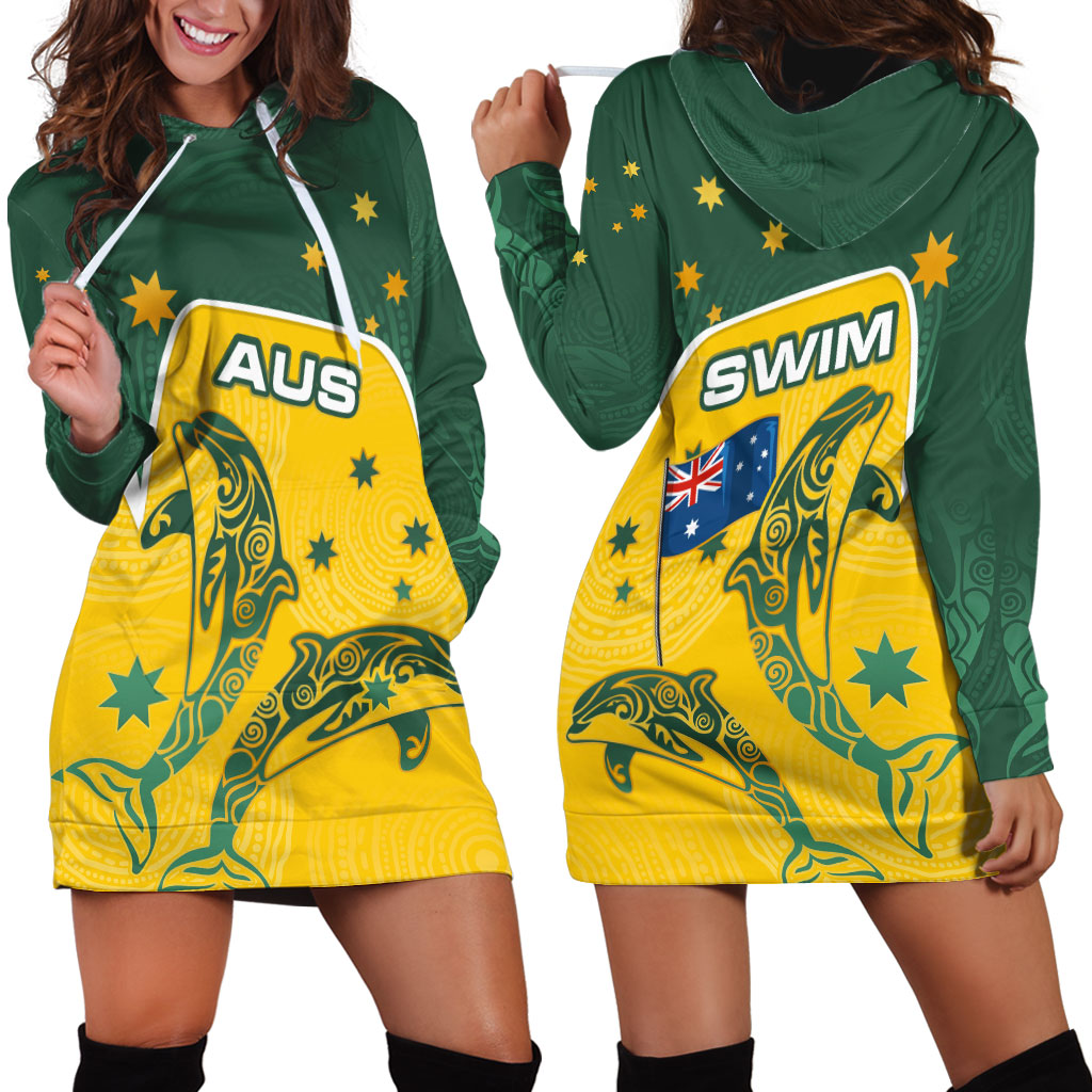 Australia National Swimming Hoodie Dress Tribal Dolphin Indigenous Pattern Art