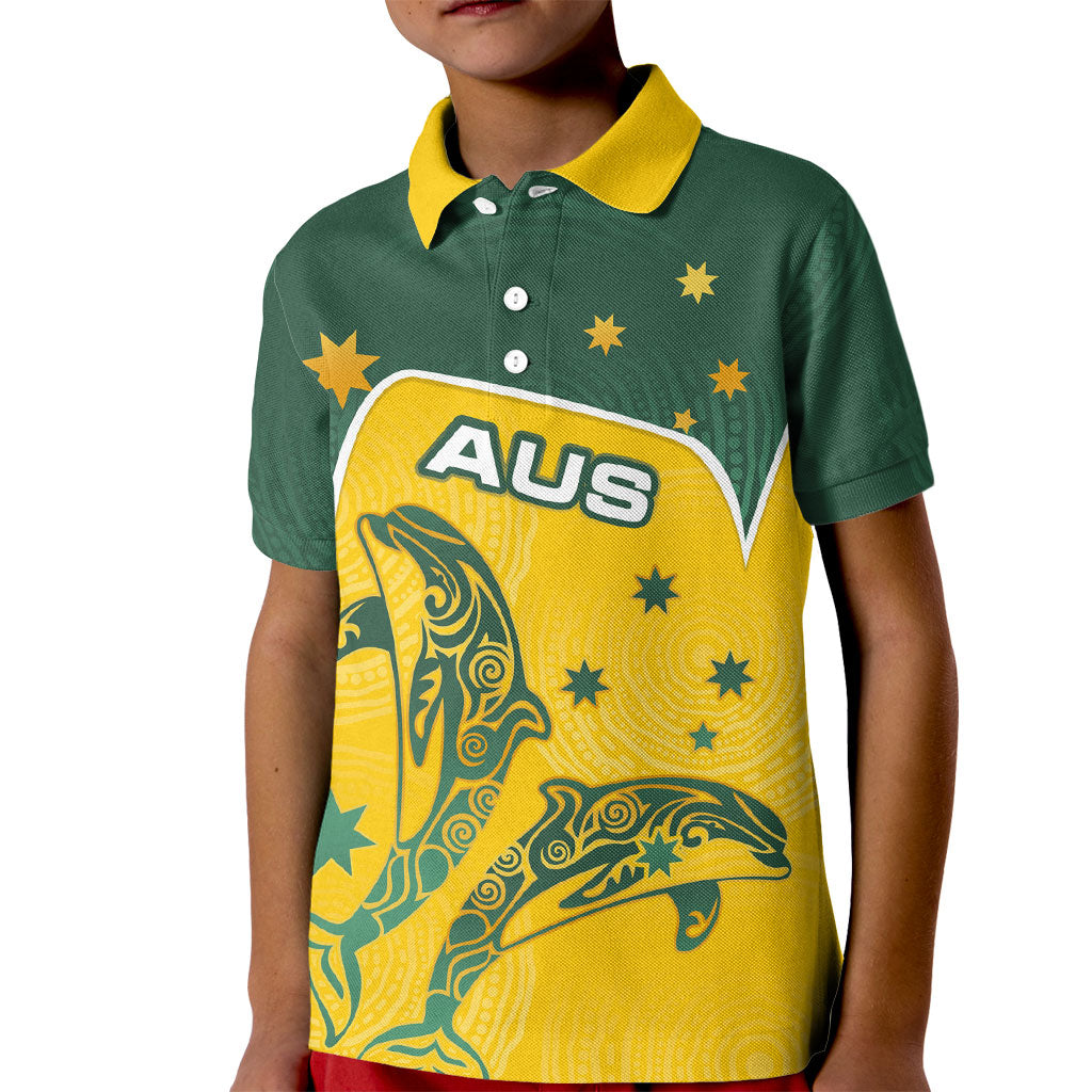 Australia National Swimming Kid Polo Shirt Tribal Dolphin Indigenous Pattern Art
