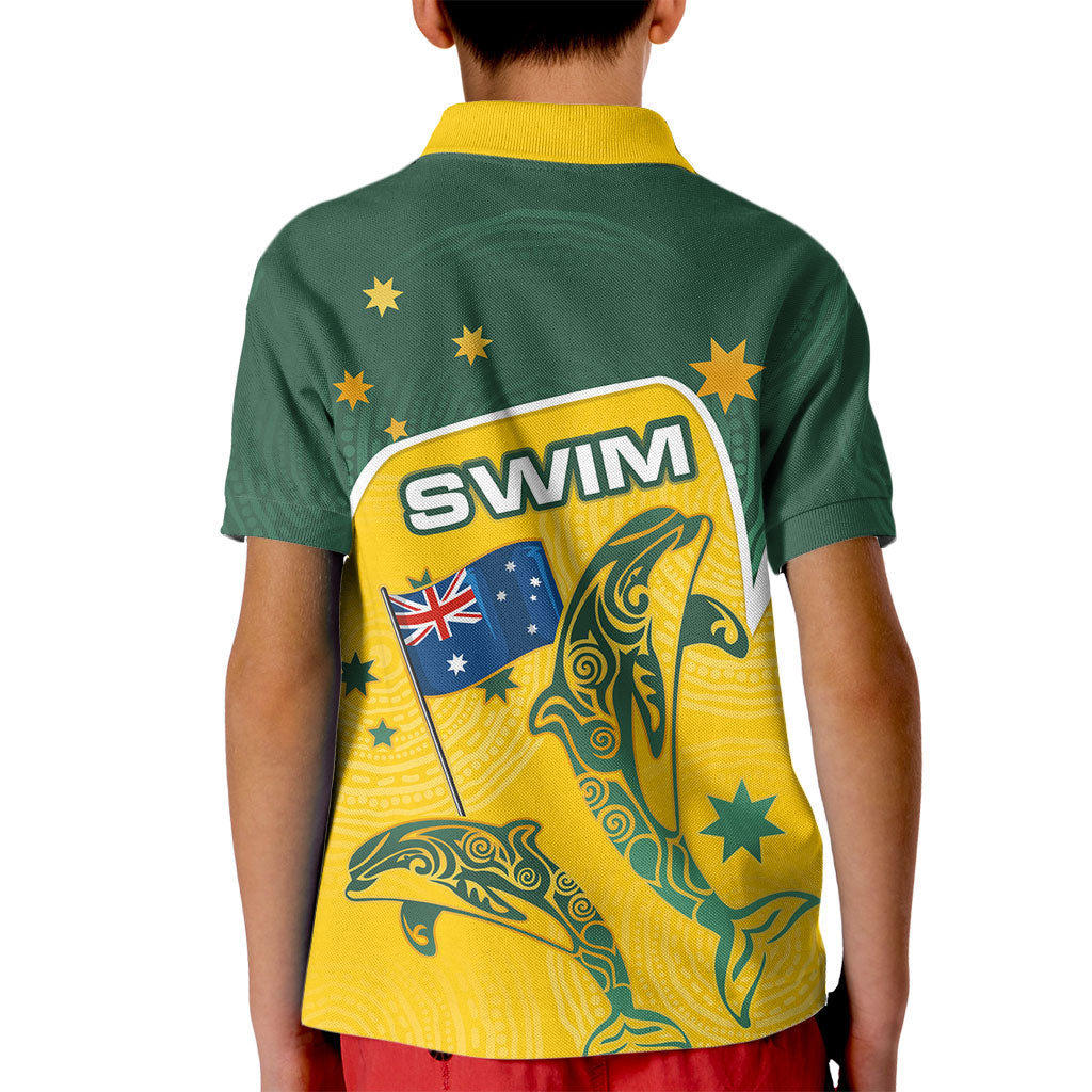 Australia National Swimming Kid Polo Shirt Tribal Dolphin Indigenous Pattern Art