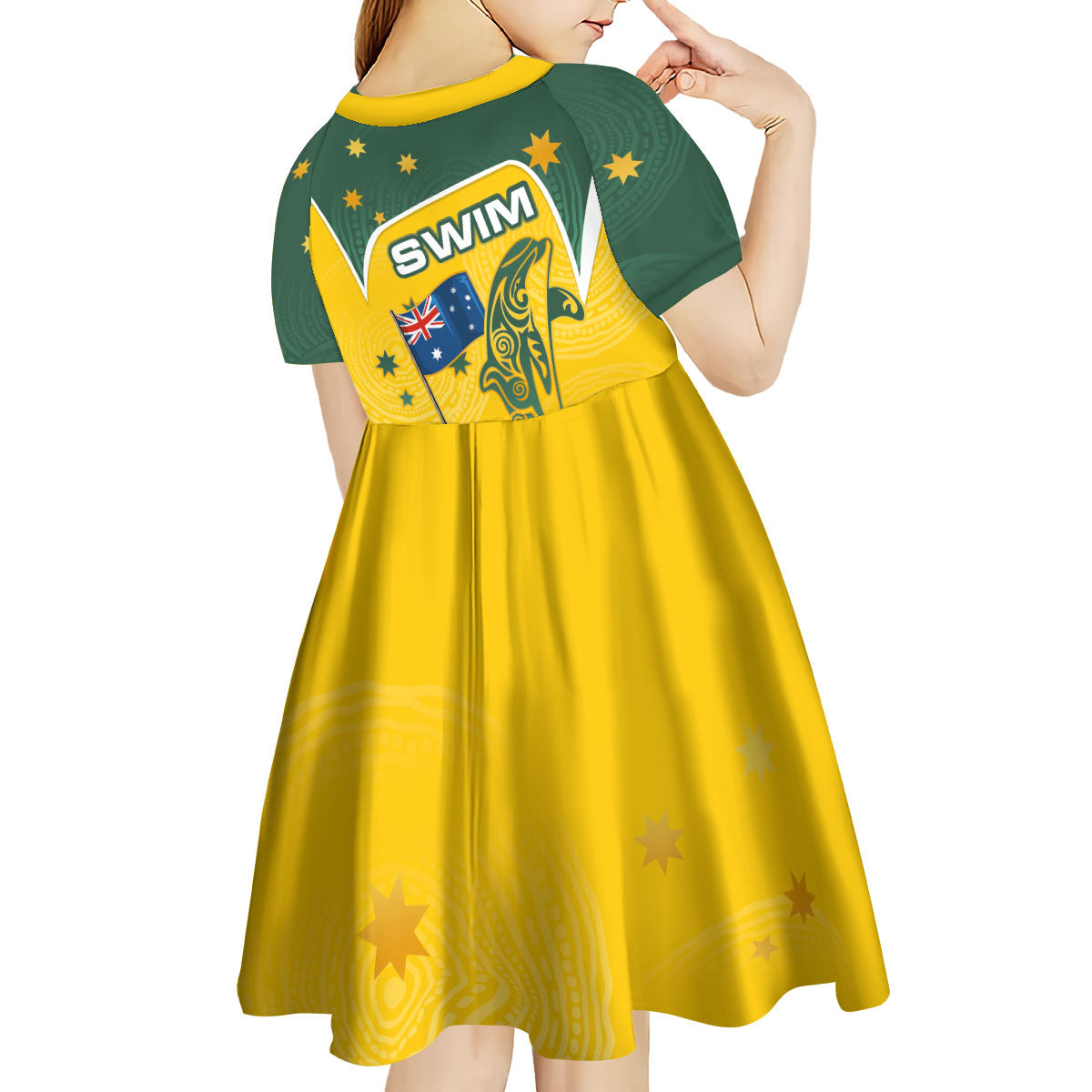 Australia National Swimming Kid Short Sleeve Dress Tribal Dolphin Indigenous Pattern Art