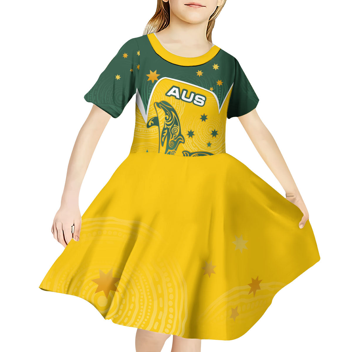 Australia National Swimming Kid Short Sleeve Dress Tribal Dolphin Indigenous Pattern Art