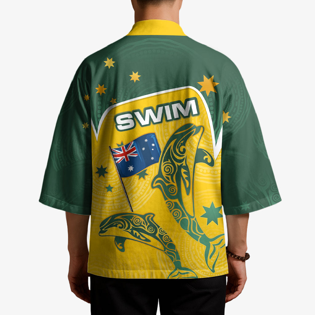 Australia National Swimming Kimono Tribal Dolphin Indigenous Pattern Art