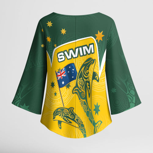 Australia National Swimming Kimono Sleeve Blouse Tribal Dolphin Indigenous Pattern Art