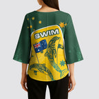 Australia National Swimming Kimono Sleeve Blouse Tribal Dolphin Indigenous Pattern Art