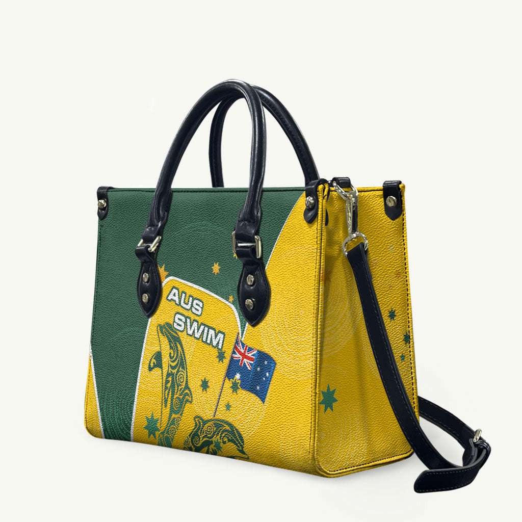 Australia National Swimming Leather Bag Tribal Dolphin Indigenous Pattern Art
