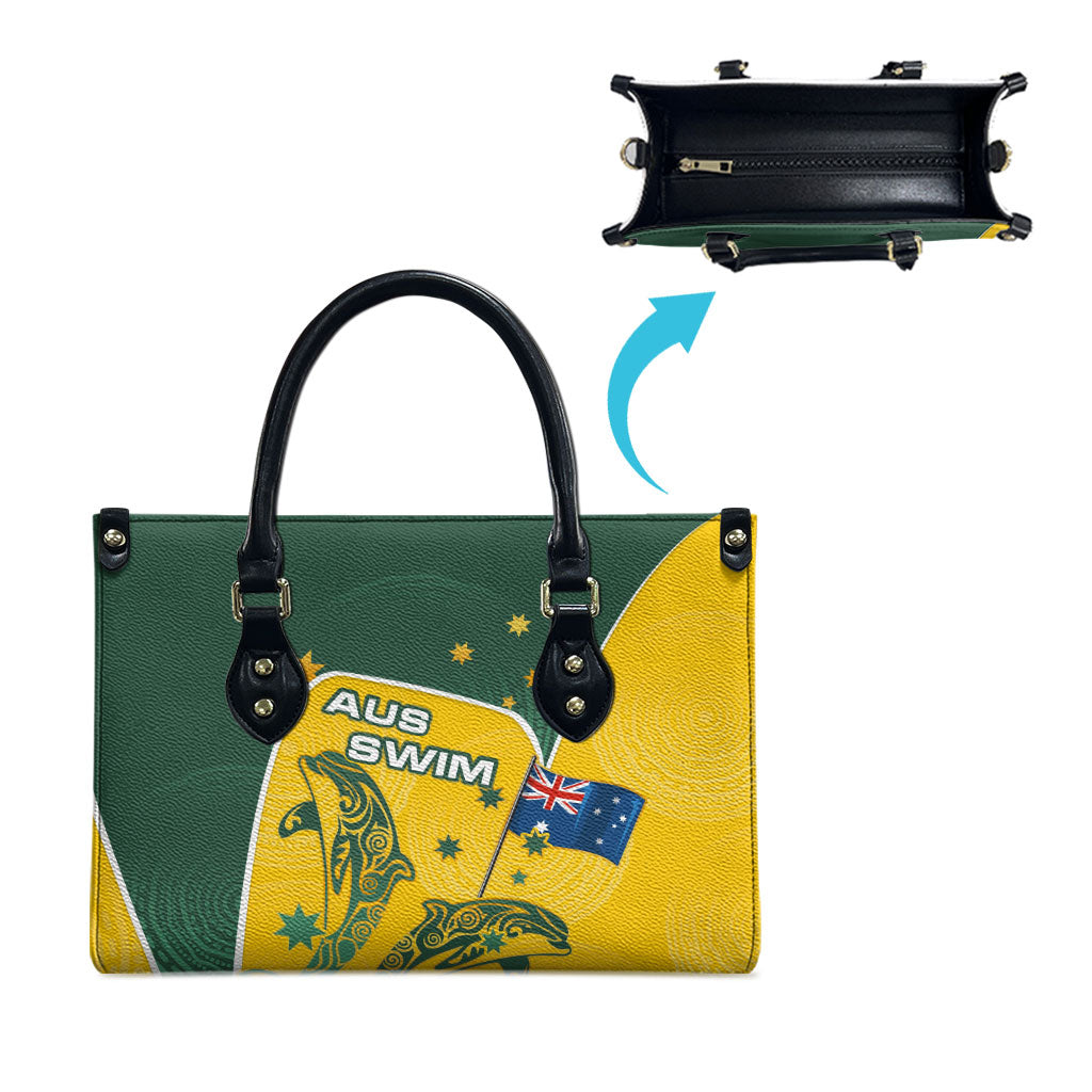 Australia National Swimming Leather Bag Tribal Dolphin Indigenous Pattern Art