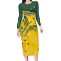 Australia National Swimming Long Sleeve Bodycon Dress Tribal Dolphin Indigenous Pattern Art