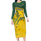 Australia National Swimming Long Sleeve Bodycon Dress Tribal Dolphin Indigenous Pattern Art
