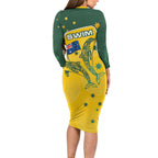 Australia National Swimming Long Sleeve Bodycon Dress Tribal Dolphin Indigenous Pattern Art