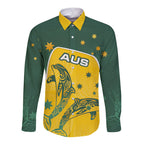 Australia National Swimming Long Sleeve Button Shirt Tribal Dolphin Indigenous Pattern Art