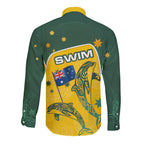 Australia National Swimming Long Sleeve Button Shirt Tribal Dolphin Indigenous Pattern Art
