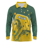 Australia National Swimming Long Sleeve Polo Shirt Tribal Dolphin Indigenous Pattern Art
