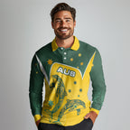 Australia National Swimming Long Sleeve Polo Shirt Tribal Dolphin Indigenous Pattern Art