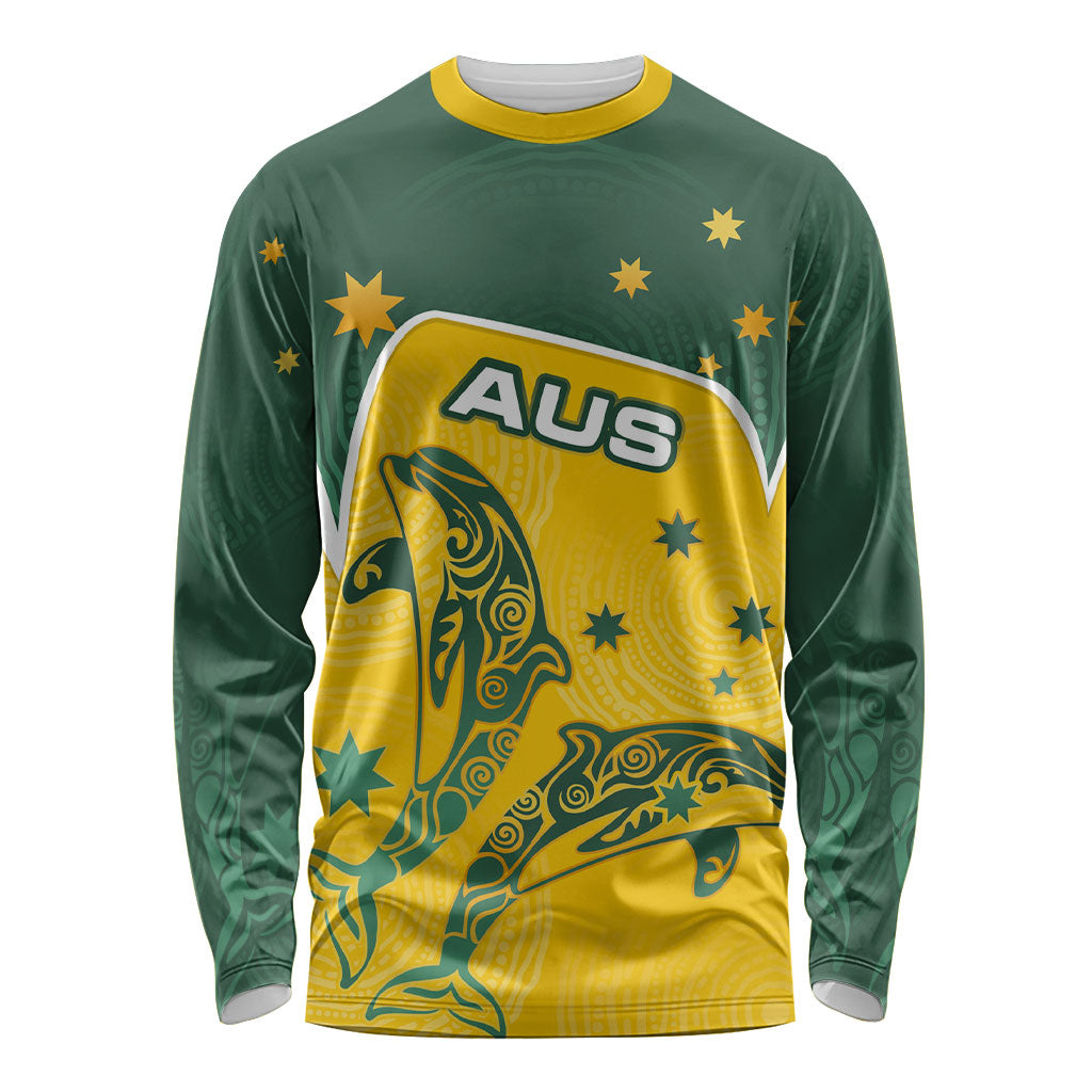 Australia National Swimming Long Sleeve Shirt Tribal Dolphin Indigenous Pattern Art