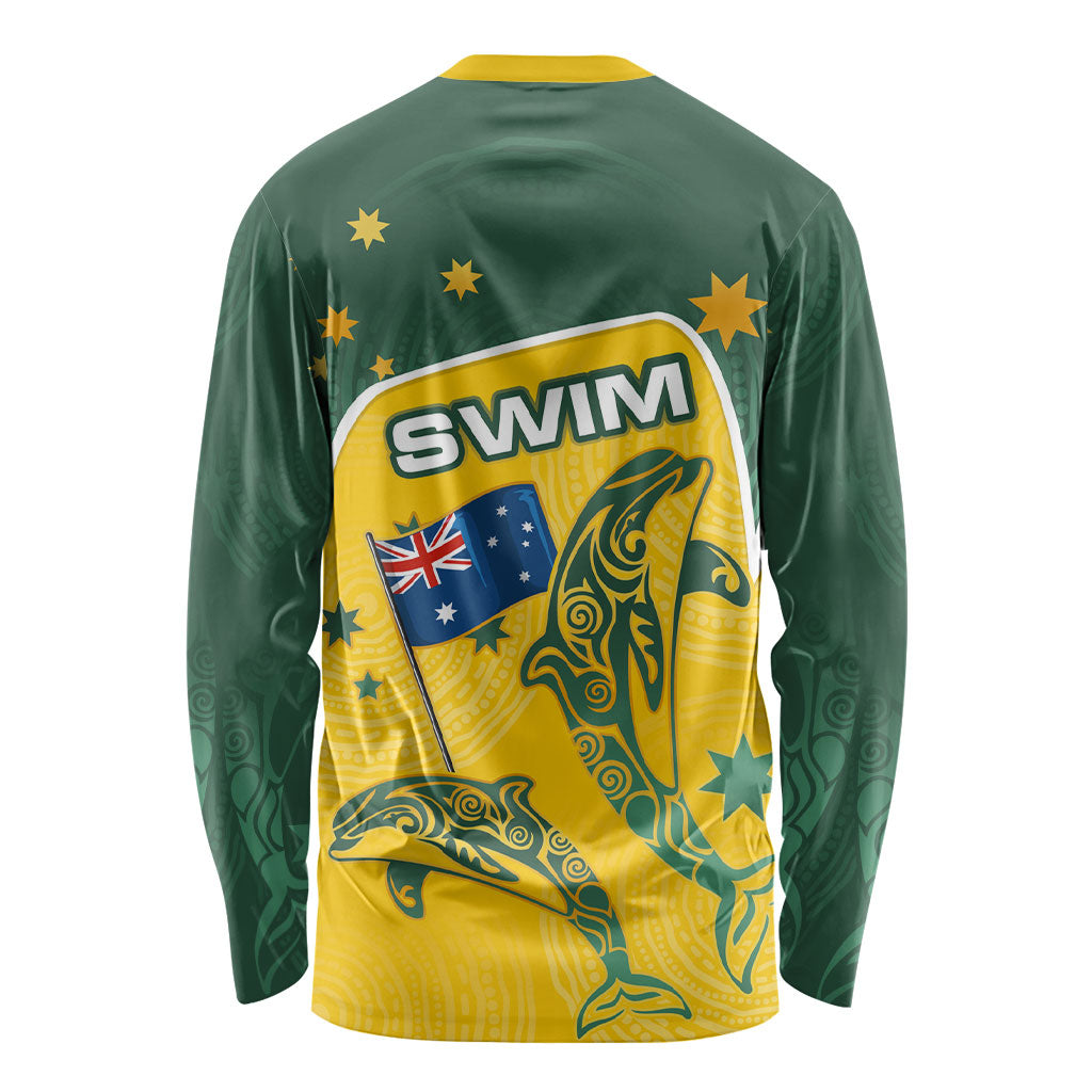 Australia National Swimming Long Sleeve Shirt Tribal Dolphin Indigenous Pattern Art