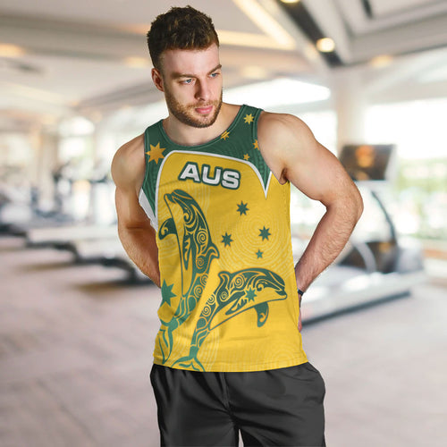 Australia National Swimming Men Tank Top Tribal Dolphin Indigenous Pattern Art
