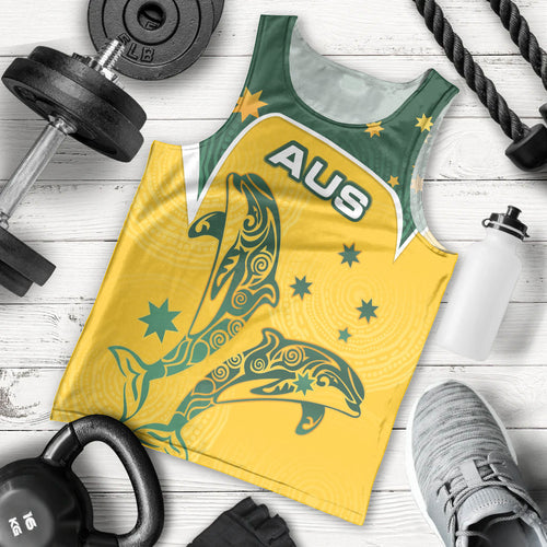 Australia National Swimming Men Tank Top Tribal Dolphin Indigenous Pattern Art