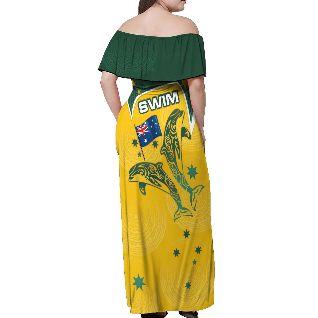 Australia National Swimming Off Shoulder Maxi Dress Tribal Dolphin Indigenous Pattern Art
