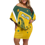Australia National Swimming Off Shoulder Short Dress Tribal Dolphin Indigenous Pattern Art