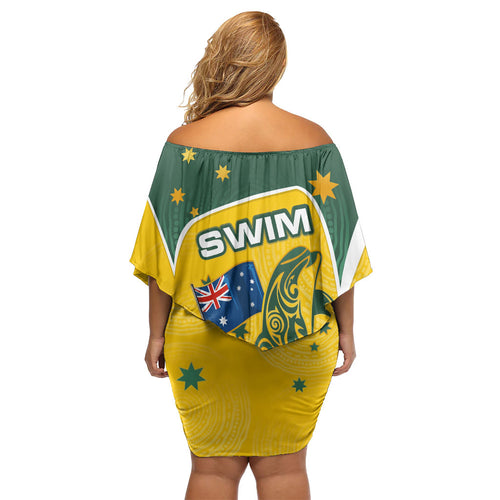 Australia National Swimming Off Shoulder Short Dress Tribal Dolphin Indigenous Pattern Art