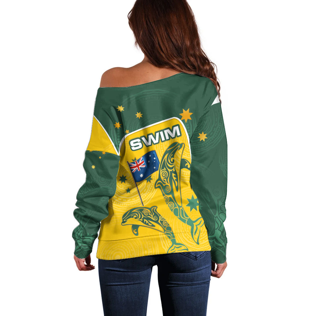 Australia National Swimming Off Shoulder Sweater Tribal Dolphin Indigenous Pattern Art