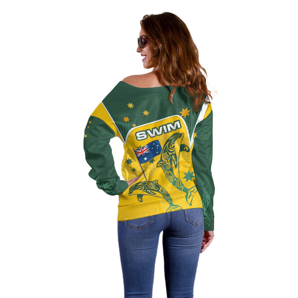 Australia National Swimming Off Shoulder Sweater Tribal Dolphin Indigenous Pattern Art