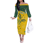 Australia National Swimming Off The Shoulder Long Sleeve Dress Tribal Dolphin Indigenous Pattern Art