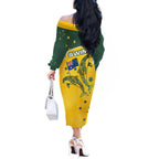 Australia National Swimming Off The Shoulder Long Sleeve Dress Tribal Dolphin Indigenous Pattern Art