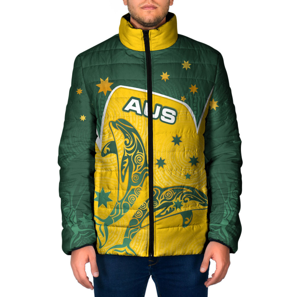 Australia National Swimming Padded Jacket Tribal Dolphin Indigenous Pattern Art