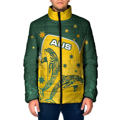 Australia National Swimming Padded Jacket Tribal Dolphin Indigenous Pattern Art