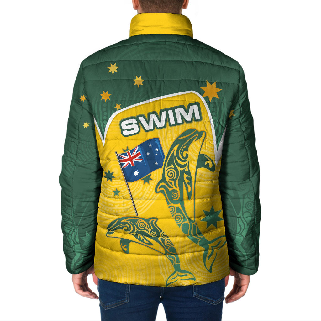 Australia National Swimming Padded Jacket Tribal Dolphin Indigenous Pattern Art