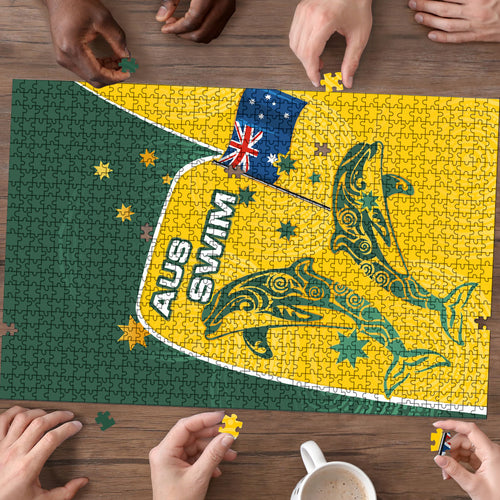 Australia National Swimming Puzzle Tribal Dolphin Indigenous Pattern Art