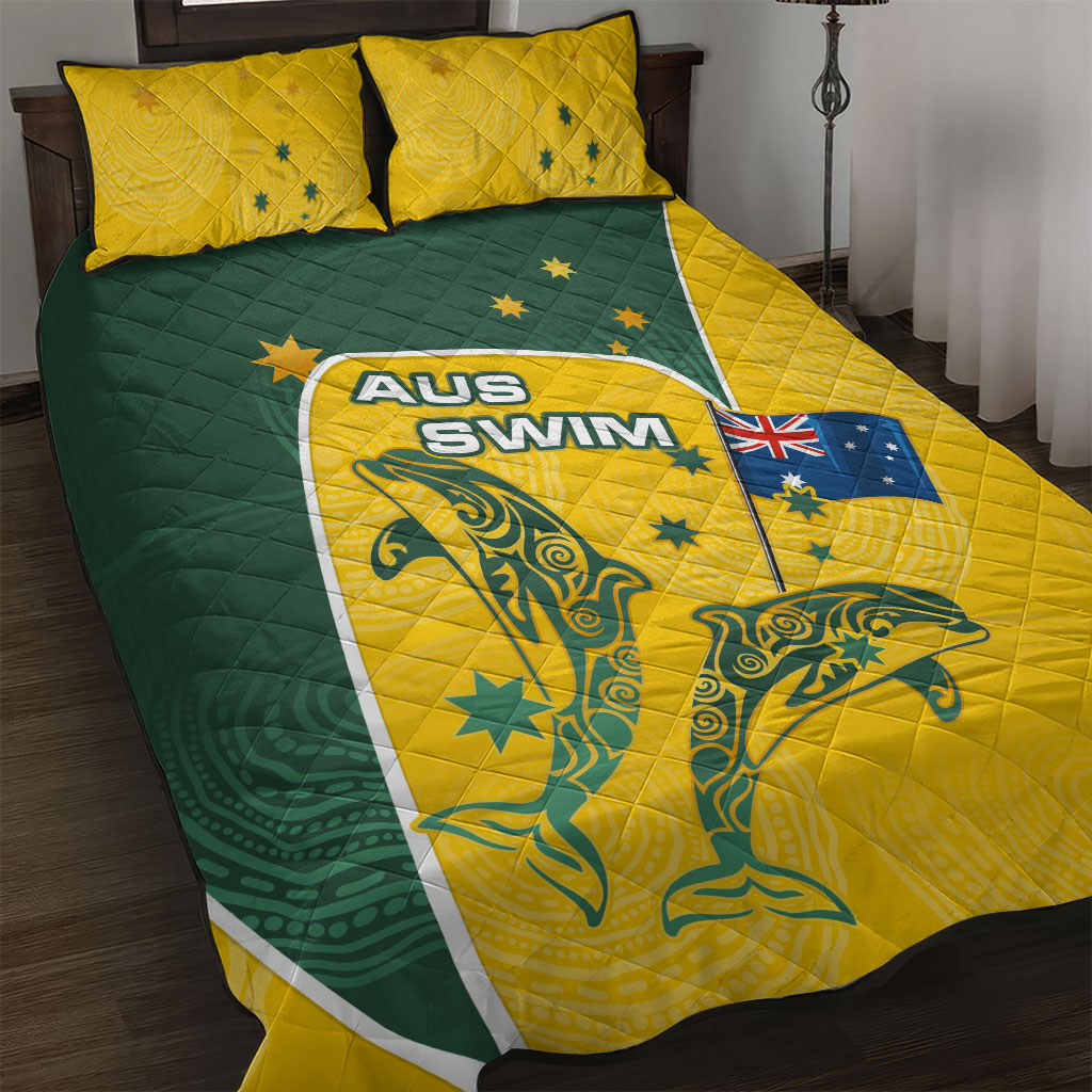 Australia National Swimming Quilt Bed Set Tribal Dolphin Indigenous Pattern Art