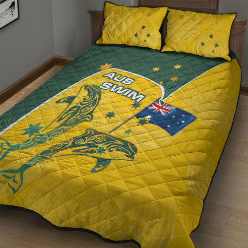 Australia National Swimming Quilt Bed Set Tribal Dolphin Indigenous Pattern Art