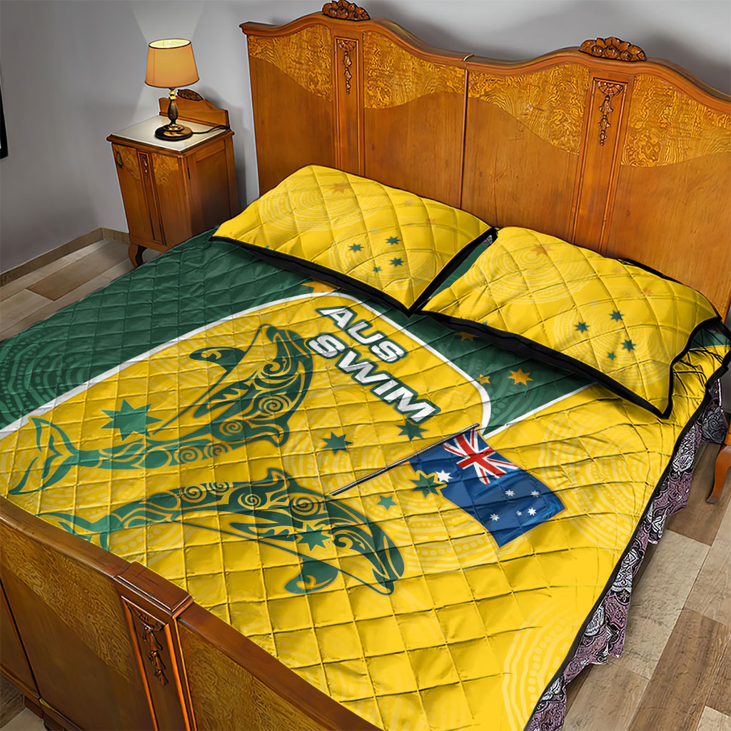 Australia National Swimming Quilt Bed Set Tribal Dolphin Indigenous Pattern Art