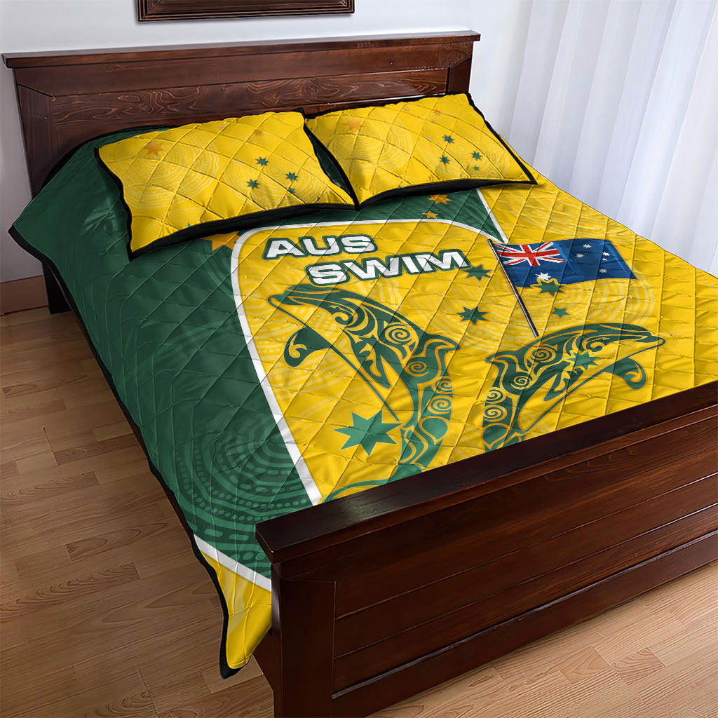 Australia National Swimming Quilt Bed Set Tribal Dolphin Indigenous Pattern Art