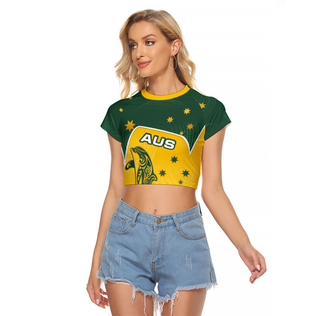 Australia National Swimming Raglan Cropped T Shirt Tribal Dolphin Indigenous Pattern Art