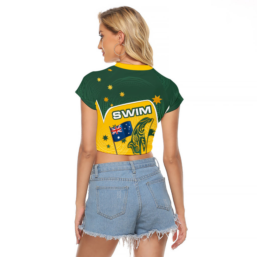 Australia National Swimming Raglan Cropped T Shirt Tribal Dolphin Indigenous Pattern Art