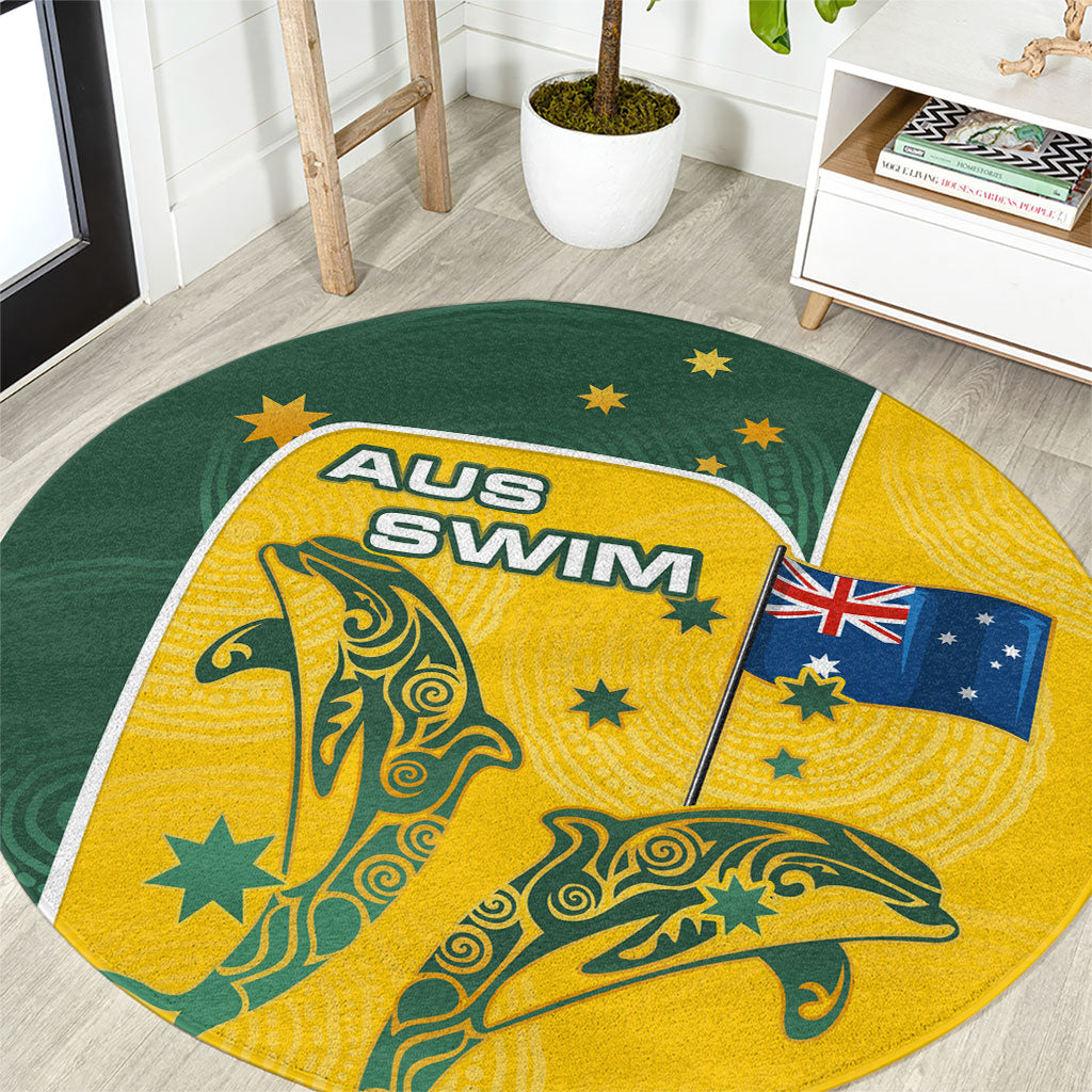 Australia National Swimming Round Carpet Tribal Dolphin Indigenous Pattern Art