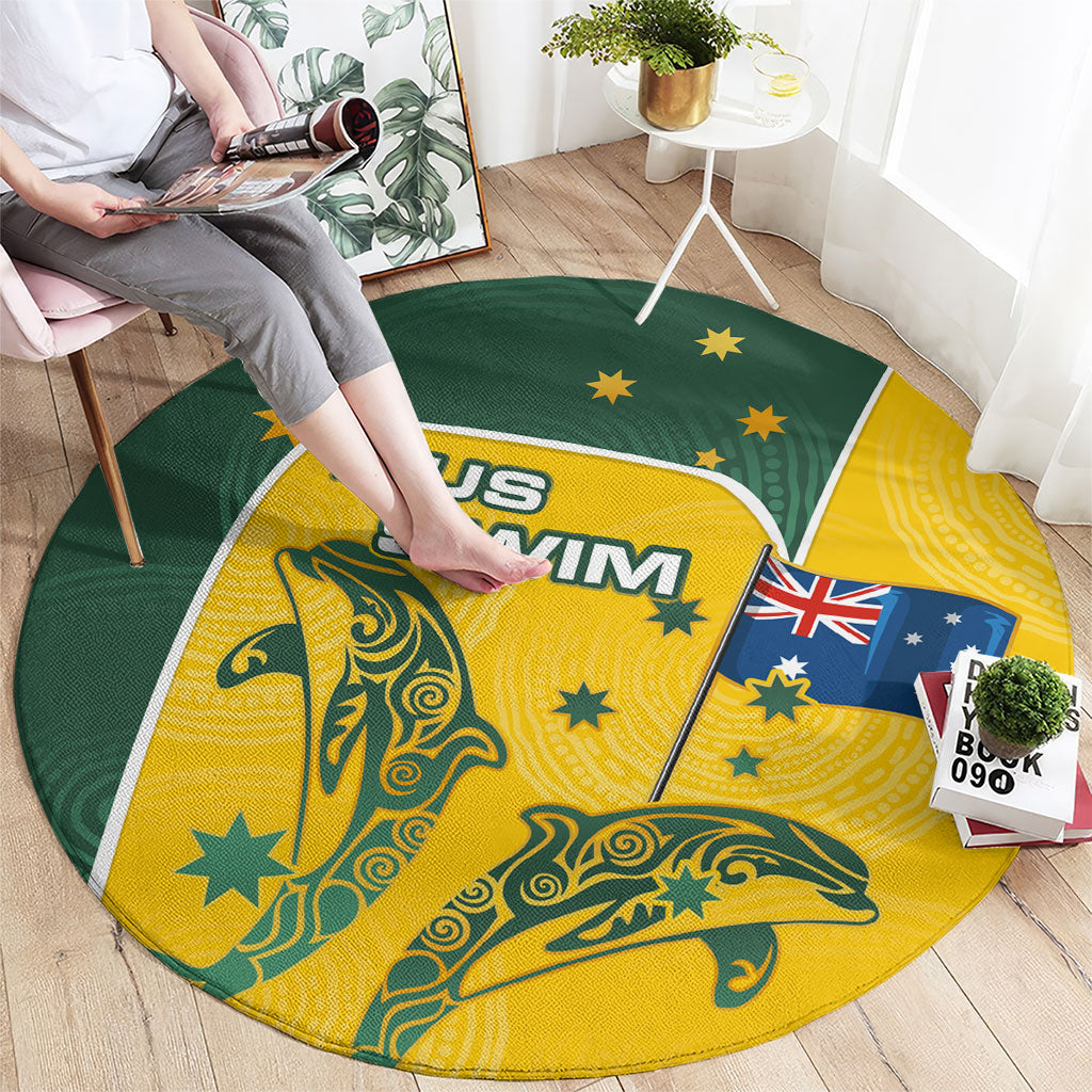Australia National Swimming Round Carpet Tribal Dolphin Indigenous Pattern Art